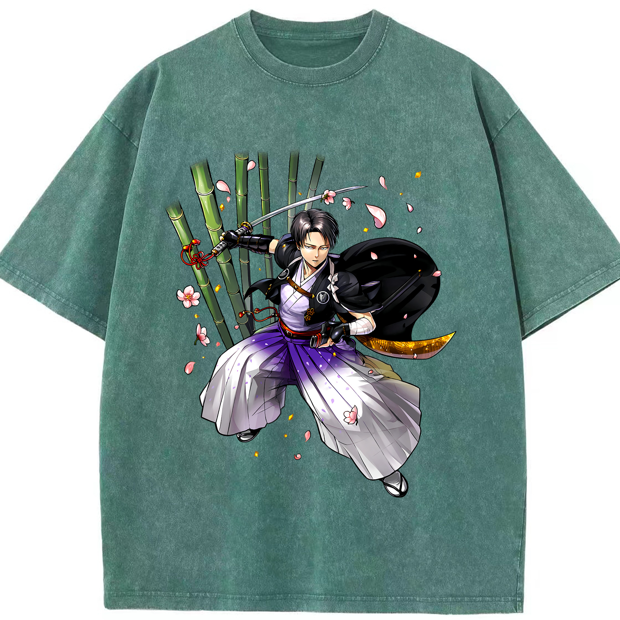 （画像用） 進撃の巨人 リヴァイ·アッカーマン Attack on Titan Levi Ackerman 綿100% ヴィンテージ風 半袖Tシャツ（フロントプリント）